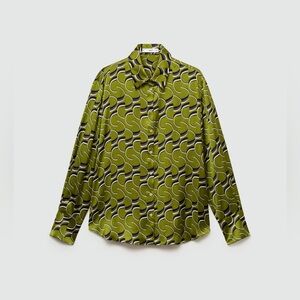 Mango green satin print shirt NWT